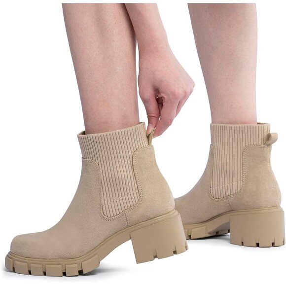 Fitory Ankle Boote Women Tan Thermoplastic Elastomers Mid Heel Elastic - Picture 5 of 6